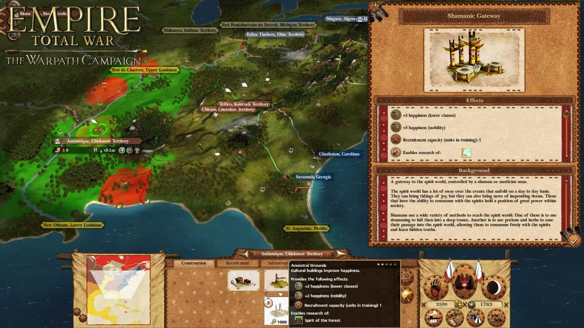 Empire: Total War - The Warpath Campaign - świat gry, lokacja
